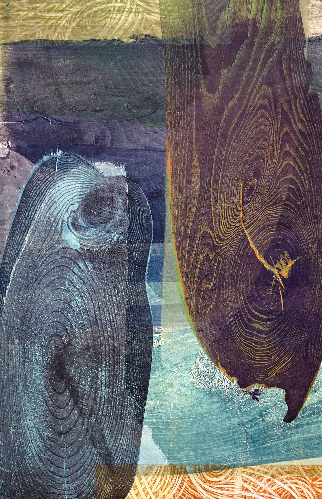 Wood print with blue and green colors.